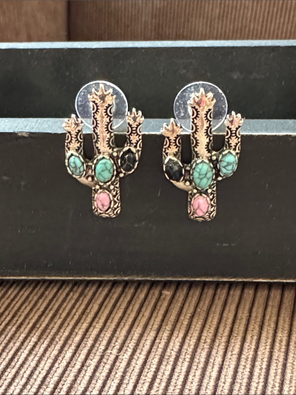 Turquoise & Pink Cactus Stud Earrings